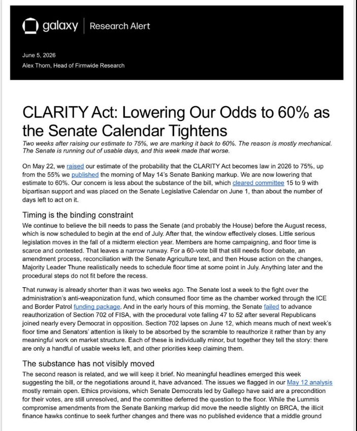 CLARITY Act Momentum Slows As Approval Odds Fall To 60%